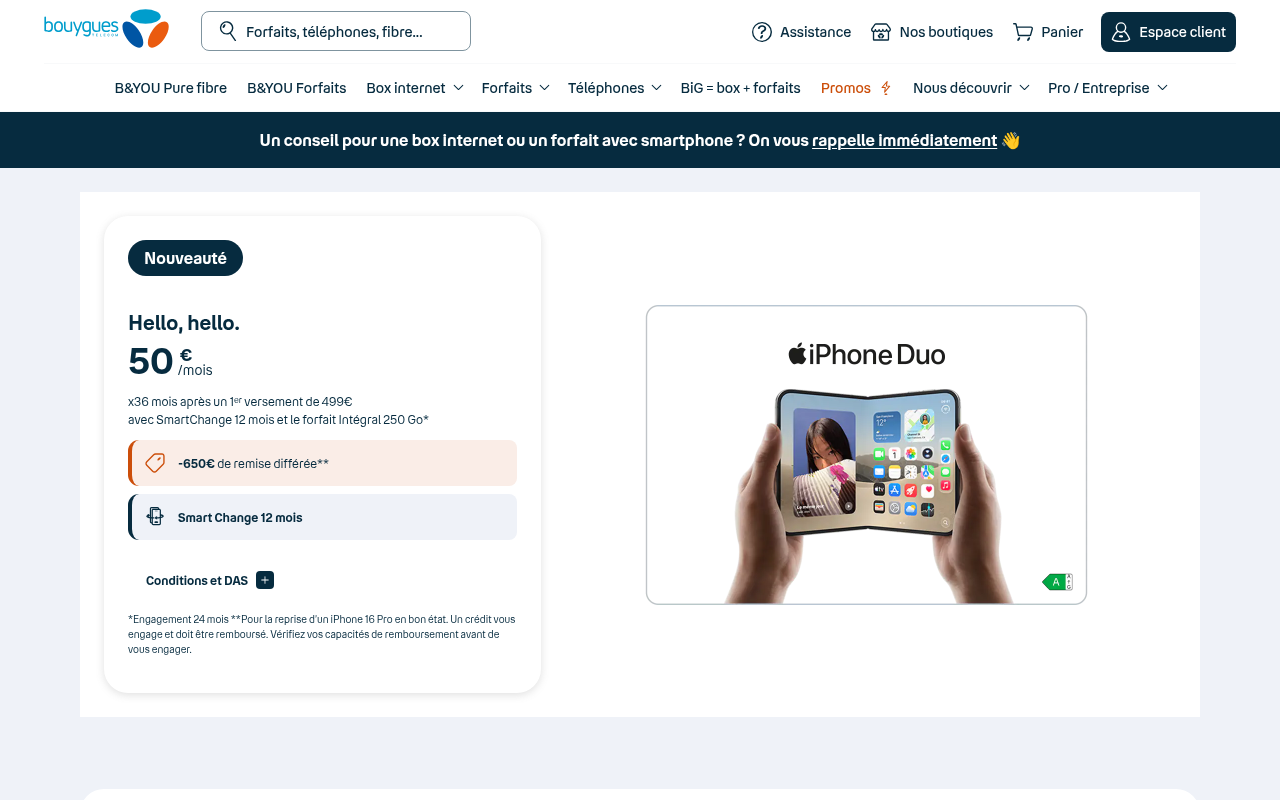 Capture d'écran de la page d'accueil de bouyguestelecom.fr