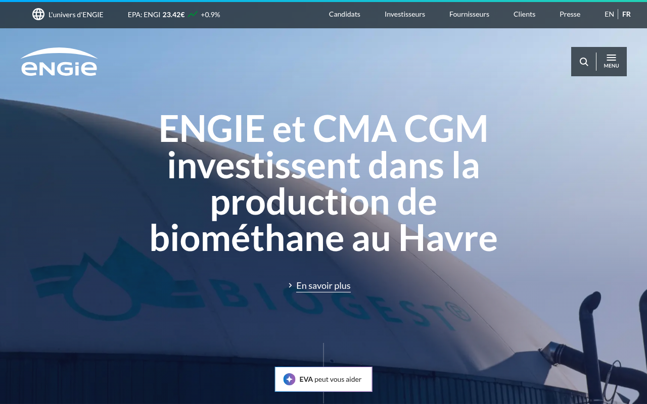 Capture d'écran de la page d'accueil de engie.com