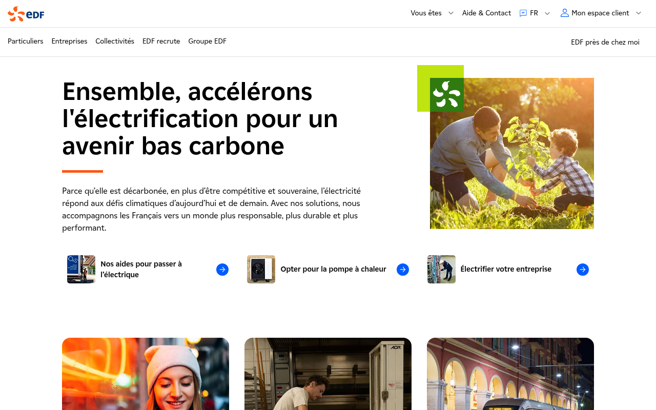 Capture d'écran de la page d'accueil de edf.fr