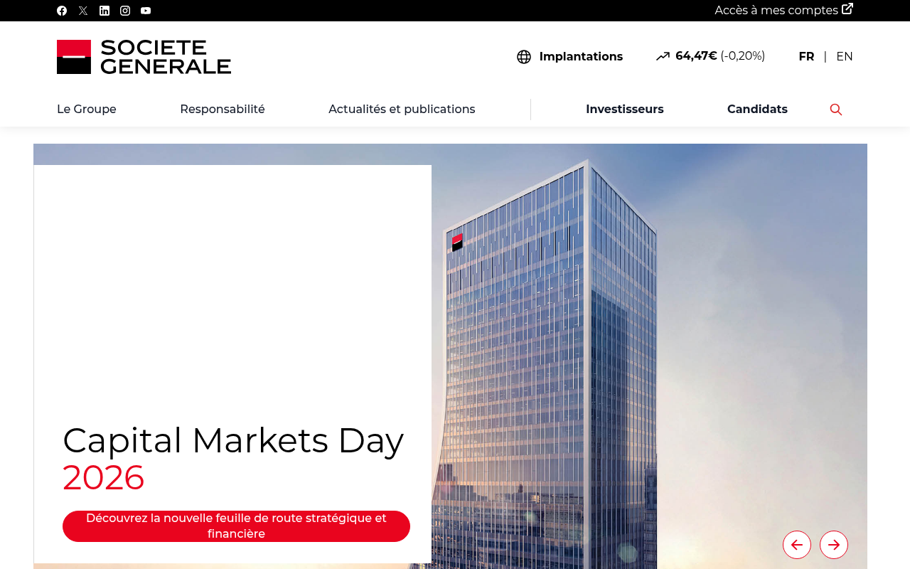 Capture d'écran de la page d'accueil de societegenerale.com