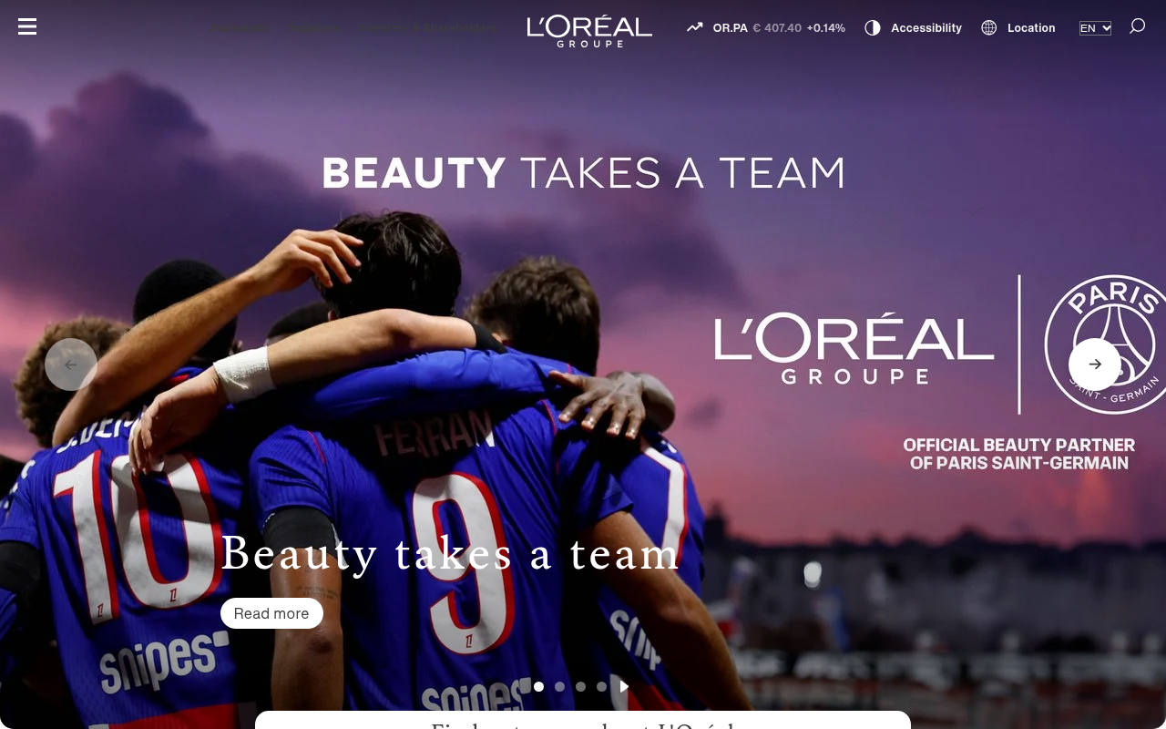 Capture d'écran de la page d'accueil de loreal.com