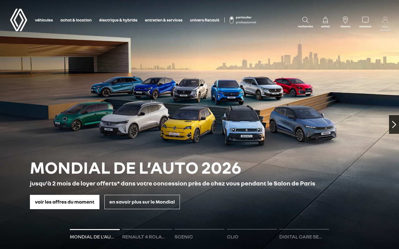 Capture d'écran de la page d'accueil de renault.fr
