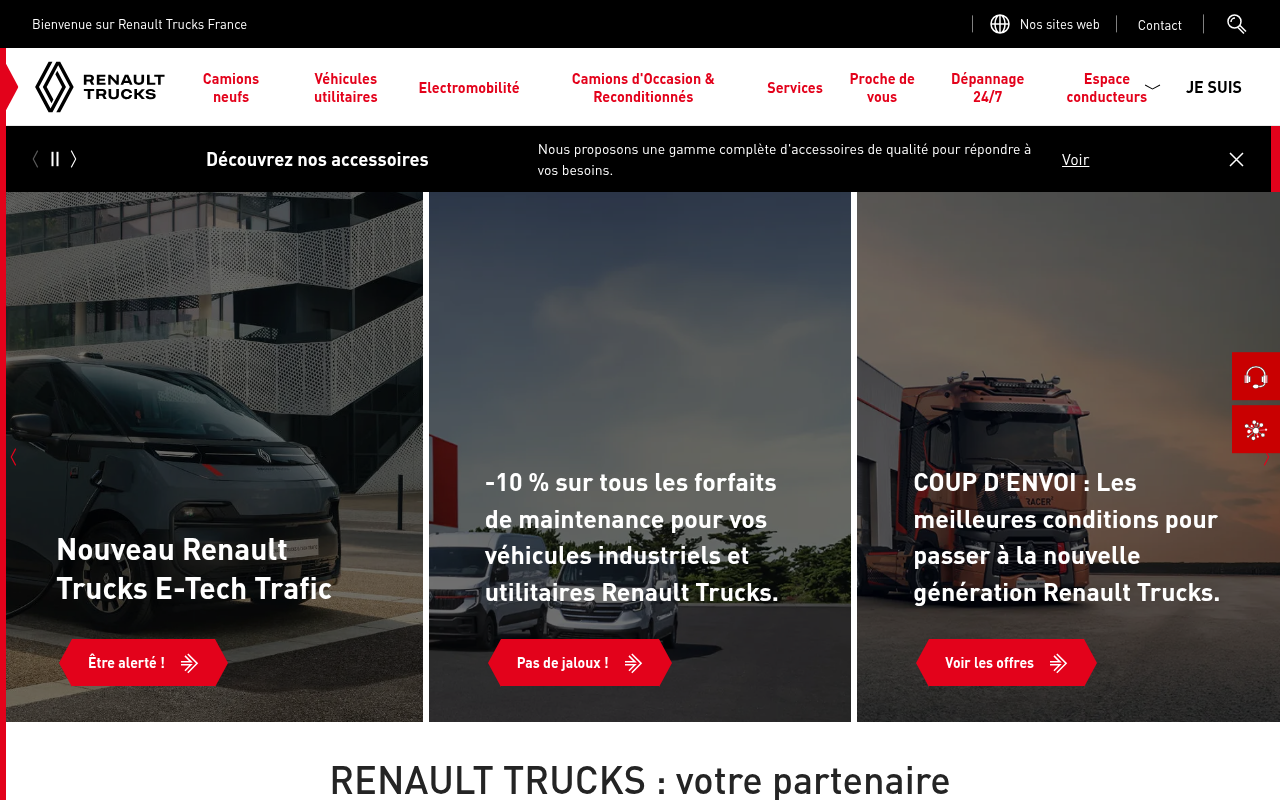 Capture d'écran de la page d'accueil de renault-trucks.fr